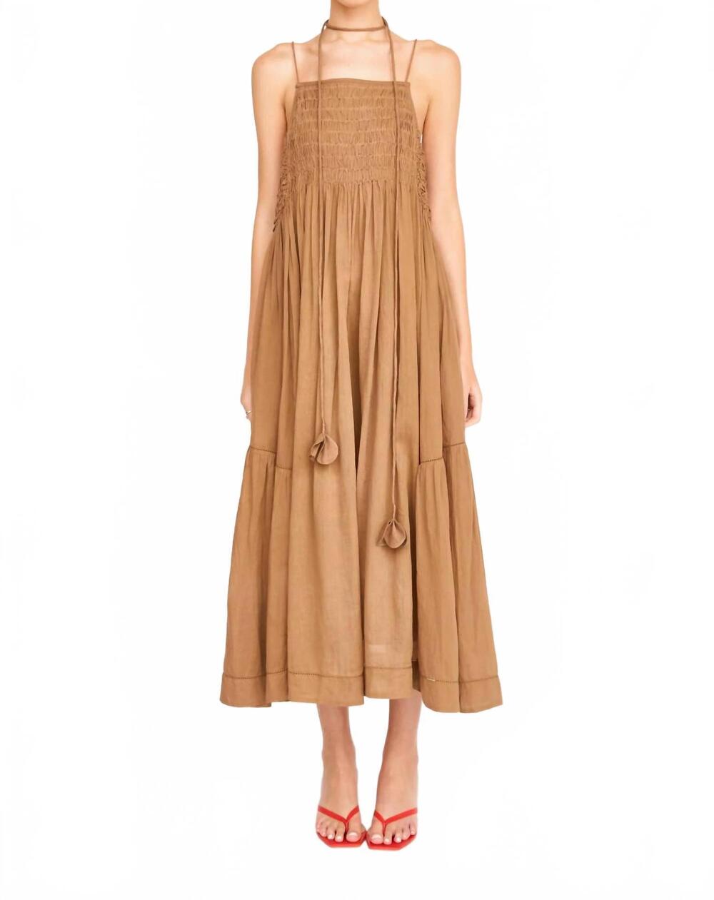 NEW MIRTH janeiro ankle-length sundress in brownie